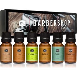 imagePampampJ Trading Fragrance Oil Barbershop Set  Leather Teakwood Clove Bay Rum Bergamot Thyme Candle Scents for Candle Making Freshie Scents Soap Making Supplies Diffuser Oil Scents
