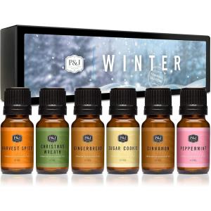 imagePampampJ Trading Fragrance Oil Winter Set  Cinnamon Gingerbread Sugar Cookies Harvest Spice Peppermint and Christmas Wreath Candle Scents for Candle Making Freshie Scents Soap Making SuppliesWinter
