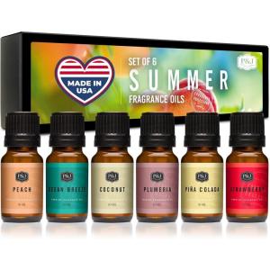 imagePampampJ Trading Summer Set of 6 Fragrance Oils  Peach Strawberry Plumeria Coconut Ocean Breeze Pina Colada Candle Scents Soapmaking Diffuser Oil