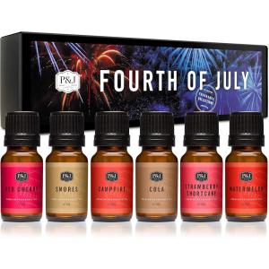 imagePampampJ Trading Fourth of July Set of 6 Fragrance Oils  Red Cherry Watermelon Strawberry Shortcake Campfire Smores Cola Scented Oils for Candle Scents Soap Making Diffuser Oil