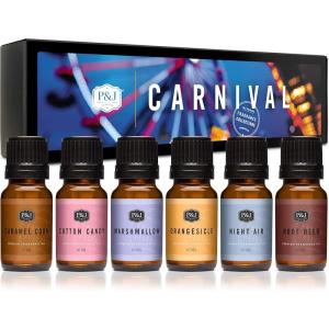 imagePampampJ Trading Fragrance Oil Carnival Set  Cotton Candy Night Air Marshmallow Orangesicle Root Beer and Caramel Corn Candle Scents for Candle Making Freshie Scents Soap Making Supplies